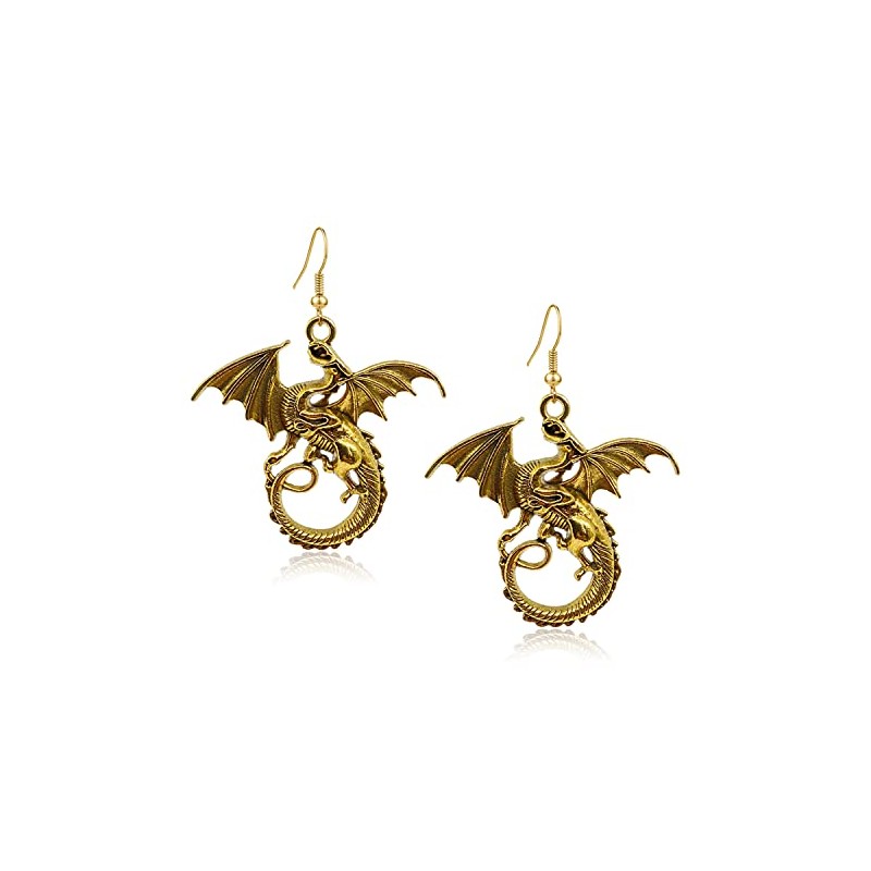 T-ztoss Gold Dinosaur Fantasy Statement Dragons Earrings Gothic Unique Animal