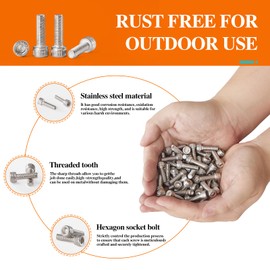 120 Pieces M5 x 8mm /12mm /16mm /20mm /30mm /40mm, Hex Socket Head Cap Screws Bolts Nuts Kit, 304 Stainless Steel