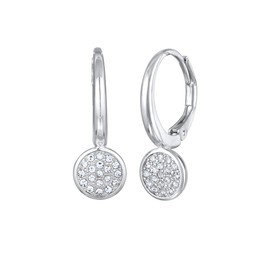 Women's Earrings with Plate Pendant Elegant Brass in Silver Colour with Crystals for Women, Girls, Mum Height 23 mm, Width 9 mm, Brass, Crystal