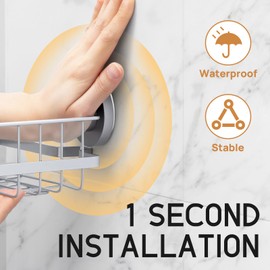 LEVERLOC 2 Pack Corner-adaptive Suction Cup Shower Caddies, Drill-Free Wall Mounted Basket, Stainless Steel Rustproof Corner Shower Shelf, Large Capacity Removable Suction Cup Bathroom Organizer, Gray