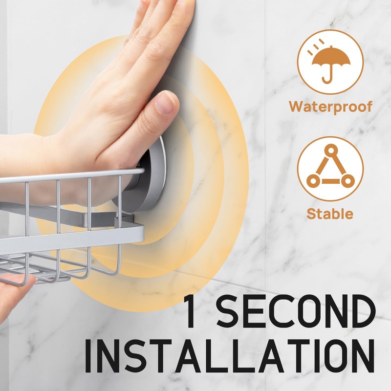 LEVERLOC 2 Pack Corner-adaptive Suction Cup Shower Caddies, Drill-Free Wall