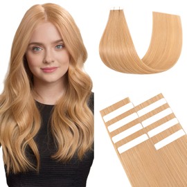 TESS Tape In Hair Extensions Human Hair Real Hair Invisible Thin Type 10 Pcs 15G Lightweight For Highlight Straight Long - #24 Natural Blonde - 22 Inch