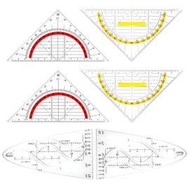 COZERI Pack of 2 Parabolic Template Math and 4 Pieces Set Square with Handle, Parabola Ruler Drawing Stencil, Trigonometry Stencils for Students, Designer, Office, Painting, Geometry