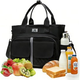 Loncheras para Mujer Hombre：Bolssa de Almuerzo dos Pisos Térmico, Lonchera Aislada de Gran Capacidad, Bolsa Hielera de Almuerzo A Prueba de Fugas, Hielera Ligera para Picnic Trabajo Camping (Negro)