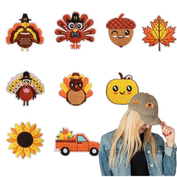 9Pcs Fall Iron on Patch Maple Leaf Turkey Car Sunflower