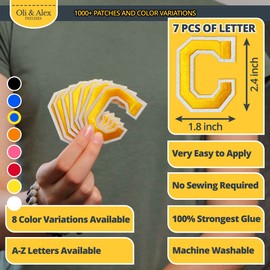 Oli and Alex Yellow Iron On Letters 2.4 inch - 7 pcs of C Yellow Patches Letters for Clothing - Super Glue - No sew Needed - Embroidery Football Team School University - Yellow, C
