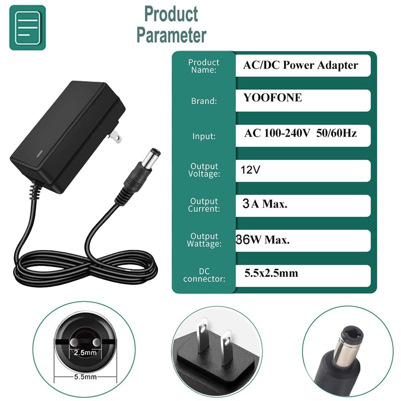 12V 3A Power Supply Adapter AC 100-240V 50-60Hz to DC