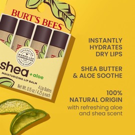 Burt's Bees- Bálsamo labial con aloe y manteca de karité para rellenar medias navideñas, fórmula rica en vitaminas antioxidantes que retiene el brillo