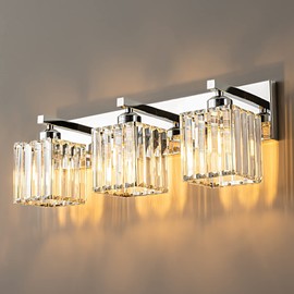 FDPBY Modern Bathroom Vanity Light 3-Lights Chrome Crystal Bathroom Wall Light Vanity Light Fixtures，20.47-inch Modern Minimalist Design