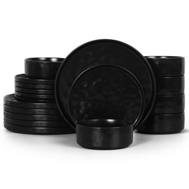 LIANYU 18 Piece Dinnerware Dishes Sets for 6, Stoneware Plates and Bowls Dishware Set, Ceramic Dinning Ware Includes Dinner Salad Plates, Cereal Bowls, Chip & Scratch Resistant, Obsidian Matte Black