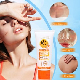 VC Suncream SPF90+ - Factor 90 Sun Cream - 3in1 Natural Care Sunscreen Protector - Vitamin C Extract Sunblock Cream - Anti Sun UVA/UVB Radiation Protection Lotion For Face And Body 60ML