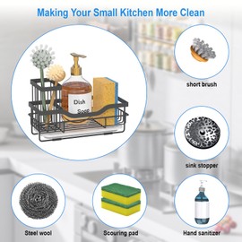 Sponge Holder for Kitchen Caddy Sink Organizer, Multifunctional Rustproof Dish Soap Sponge Caddy for Sink Counter with Detachable Brush Holder & Drain Tray - Storage Kitchen & Home Accessories