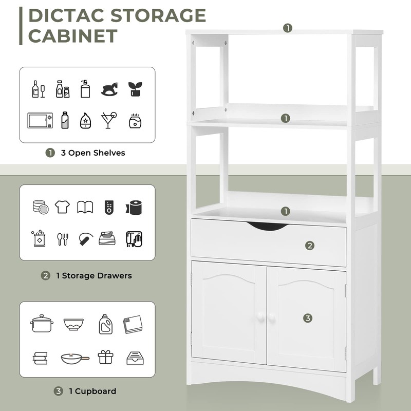 DICTAC Kitchen Pantry Storage Cabinets with Shelves,Drawer and Doors,Microwave Cart