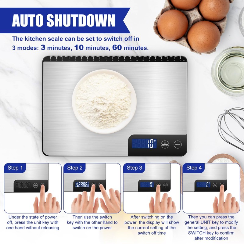 Digital Kitchen Scale, 33lb Capacity, Stainless Steel & Tempered Glass,