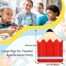 40Pcs Pencil Shaped Paper Plates Teacher Appreciation Graduation Party Supplies Back to School Pre K Kindergarten Preschool First Day School Disposable Dinnerware Student Gift Classroom Decor 9x7.3in