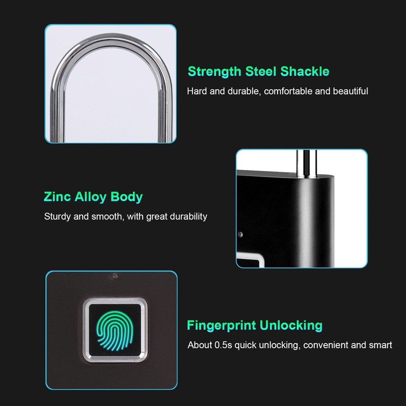 Smart Fingerprint Padlock Rechargeable Keyless 10 Fingerprints Morse Code Emergency