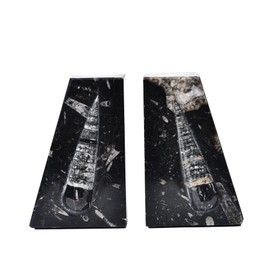 AMOYSTONE 1Pair Heavy Duty Bookend Crystal Quartz Bookends 6-8 LBS Natural Orthoceras Fossil Bookshelf Trapezoid Height 6.2"