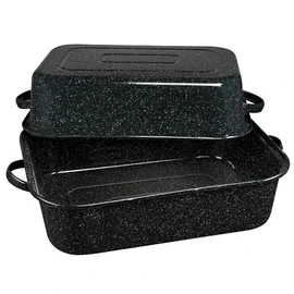 Granite Ware 21-Inch Covered Rectangular Roaster - Enamel Steel Cookware, Nonstick & Chemical-Free, Dishwasher Safe - 25 Lb Capacity, Large Roasting Pan for Meats, Poultry, Vegetables (Speckled Black)