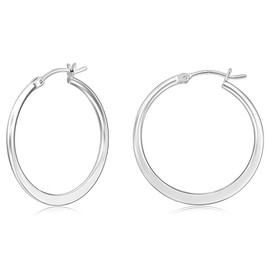 Gacimy Silver Hoop Earrings for Women 14k White Gold Plated, Flattened Silver Hoops Medium Hypoallergenic Silver Earrings Hoops 30mm, 30MM, Brass White Gold Sterling Silver, No Gemstone