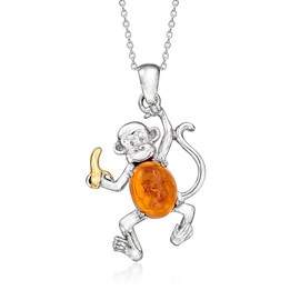Ross-Simons Amber Monkey With Banana Pendant Necklace in Sterling Silver With 18kt Gold Over Sterling. 18 inches