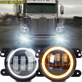CHUSYYRAY Pair 4" Inch Round Front Bumper Fog Lights For 2001-2016 Freightliner Coronado