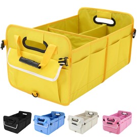 Zhiyanz Car Suv Trunk Organizer,Sturdy Storage Organizer for Car Accessories,Tools,Sundries.Upgraded 4 Carrying Handles,72L,Foldable,Waterproof,Multi Compartment,2 Straps for Fixation (Yellow B)