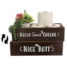 Admired By Nature Hello Sweet Cheeks Solid Wood Toilet Paper Holder, Farmhouse Décor, Toilet Paper Storage, Bathroom Accessories, Bathroom Décor, for Home Décor Bathroom Organizer (Brown)