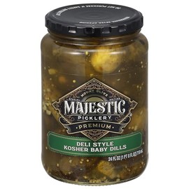 Mt Olive, Majestic Picklery Premium Deli Style Kosher Baby Dills, 24 Fl Oz