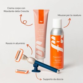 Fler Smooth Skin Set - Women's Razor with Holder and 2 Replacement Razor Blades, Unisex Razor Set with Deshedding Foam and Soothing Body Cream, Razor Blade with Aloe Vera (Blue)