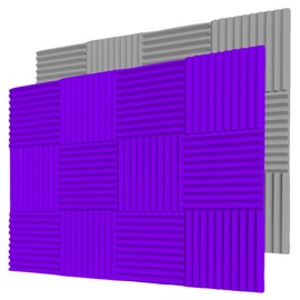 12/24/48 Pack Acoustic Panels 1 X 12 X 12 Inches - Sound Proof Foam Panels for Walls, High Desnsity Studio Soundproofing Wedges - Fire Resistant & Noise Absorbing for Studio, Office, Home:_24PCS Purple+24PCS Gray