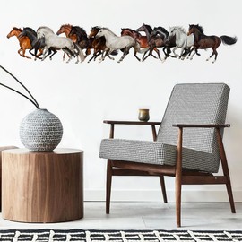 DEIKOKA Removable Running Horse Wall Decals 48" × 9" Vinyl Horse Wall Decor Stickers Peel and Stick Living Room Bedroom Home Office Decoration