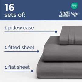 Bulk Case Pack of 16 Sheet Sets - (16) Complete Sheet Sets - Bulk Twin Bedding - Wholesale Case Pack for Hotels, Spa & Airbnbs - Deep Pockets & Wrinkle Free - Cooling & Breathable - Twin, Dark Grey
