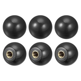 sourcing map Set of 6 Rotary Knobs with Thread M6 Female Thread Heat Hardening Ball Knobs 0.98 Inch Black Round Ball Handles with Copper Insert for Machines Handle Device Replacement