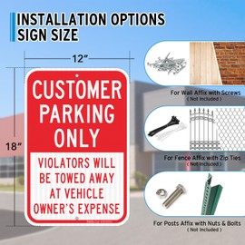 Faittoo Large Customer Parking Only Sign, Violators Will Be Towed Away At Vehicle Owner'S Expense Sign, 18"x 12" Engineer Grade Reflective Aluminum Sign, Weather Resistant, Easy to Install