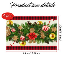 Christmas Decorations,Christmas Placemats Set of 4,12x18In Linen Red Black Buffalo Plaid Xmas Table Runner Winter Holiday Xmas Theme Table Mats Indoor Home Dining Kitchen Party Centerpiece Table Decor
