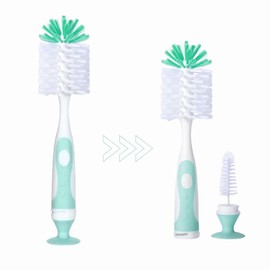MADMOM 2-in-1 Baby Bottle Brush & Teat Brush with Suction Cup Stand – Soft Bristles, Non-Scratch Cleaning, BPA-Free, Durable Cleaning for Baby Feeding Bottles & Nipples | Green