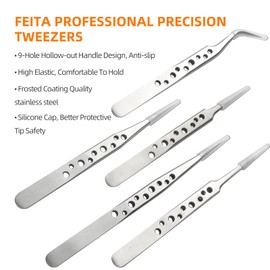 FEITA Precision Tweezer Set - Tweezers for Crafts, Jewelry, Lash Extensions, Electronics & Hobby Tools