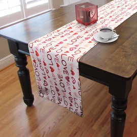 CAIT CHAPMAN HOME COLLECTION Valentine's Love Heart Printed Fabric Table Runner (13"x90" Runner)