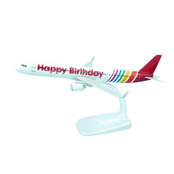 AeroClix Birthday Plane Gift 'Happy Birthday' Model Plane Airbus A321 1/200 21 cm long, comes with a display stand