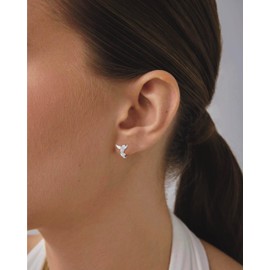 Rofeego 925 Sterling Silver Hummingbird Stud Earrings, CZ Crystal, Open Hoop Design