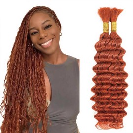 Kameinike Ginger Orange Deep Wave Bulk Human Hair for Boho Braids, 2 Bundles/Pack 100g No Weft 12A Curly for Human Braiding Hair Extensions（20 Inch，#350）