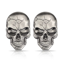 3D Metal Skull Car Stickers, Metal Car Sticker Skull Car 3D Stickers Motorbike Stickers Emblem Badge Sticker Styling Decals for Car Motorcycle(2pcs) (Silver)