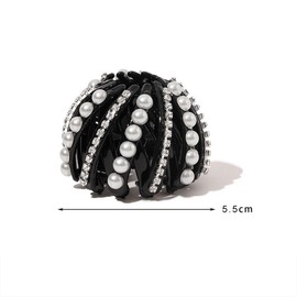 1Pc Rhinestone Black Birds Nest Hair Clips,Crystal Hair Claw Hair Clip Pearl Hair Ring Headdress Hair Fixed Meatball Head for Women Girls,Hair Accessories