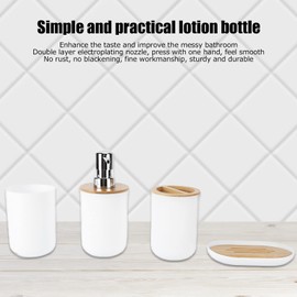 Juego de Accesorios de Baño de 4 Piezas, Juego de Duradero Resistente Al Agua de Bambú, Taza de Cepillo de Dientes de Plástico, Dispensador de Loción, Caja de, Taza