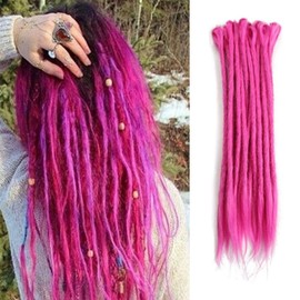Dsoar Dreadlock Extensions 20 Inch 12 Strands Synthetic Dreads Handmade Crochet Braids Twist Braiding Hair (Pink/Rose Red Color)
