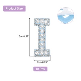 sourcing map 10 Pcs Iron on Letter Patches, Letter I Rhinestone Alphabet Applique Rhinestone Pearl English Letter Sewing Patches for Clothing Hats Jeans Shoes DIY Craft, White/Blue