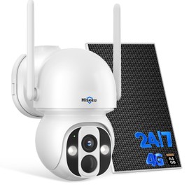 Hiseeu 4G LTE Cellular Security Camera Solar Powered, No WiFi Security Camera Wireless Outdoor, 24/7, PIR Motion, 2 Way Talk, 360° PTZ, 2K Color Night Vision, 64G SD & SIM Card Included