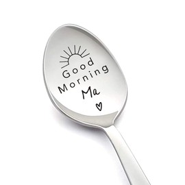 Ma Birthday Christmas Gifts from Daughter Son Good Morning Ma Spoon for Mom Mother Funny Mother's Day Gift Spoons for Mom Mommy Tea Coffee Lovers Gifts Engraved Spoon