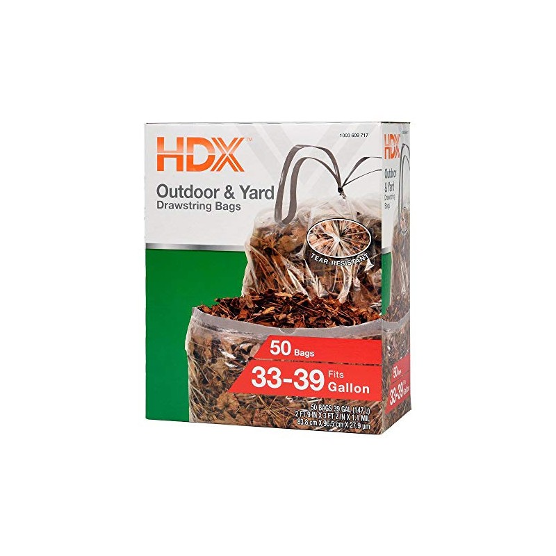 HDX 39 Gal. Clear Flex Drawstring Trash Bags (50-Count)