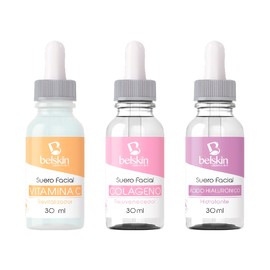Belskin Set de Sueros Faciales 30 ml – Ácido Hialurónico + Colágeno + Vitamina C | Cuidado Facial - Pack Completo de Hidratación, Reafirmación y Luminosidad | Pack de 3 sueros cada uno con 30 ml